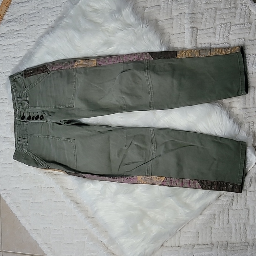 Anthropologie Olive Green Utility Pants with Patchwork Side Stripes